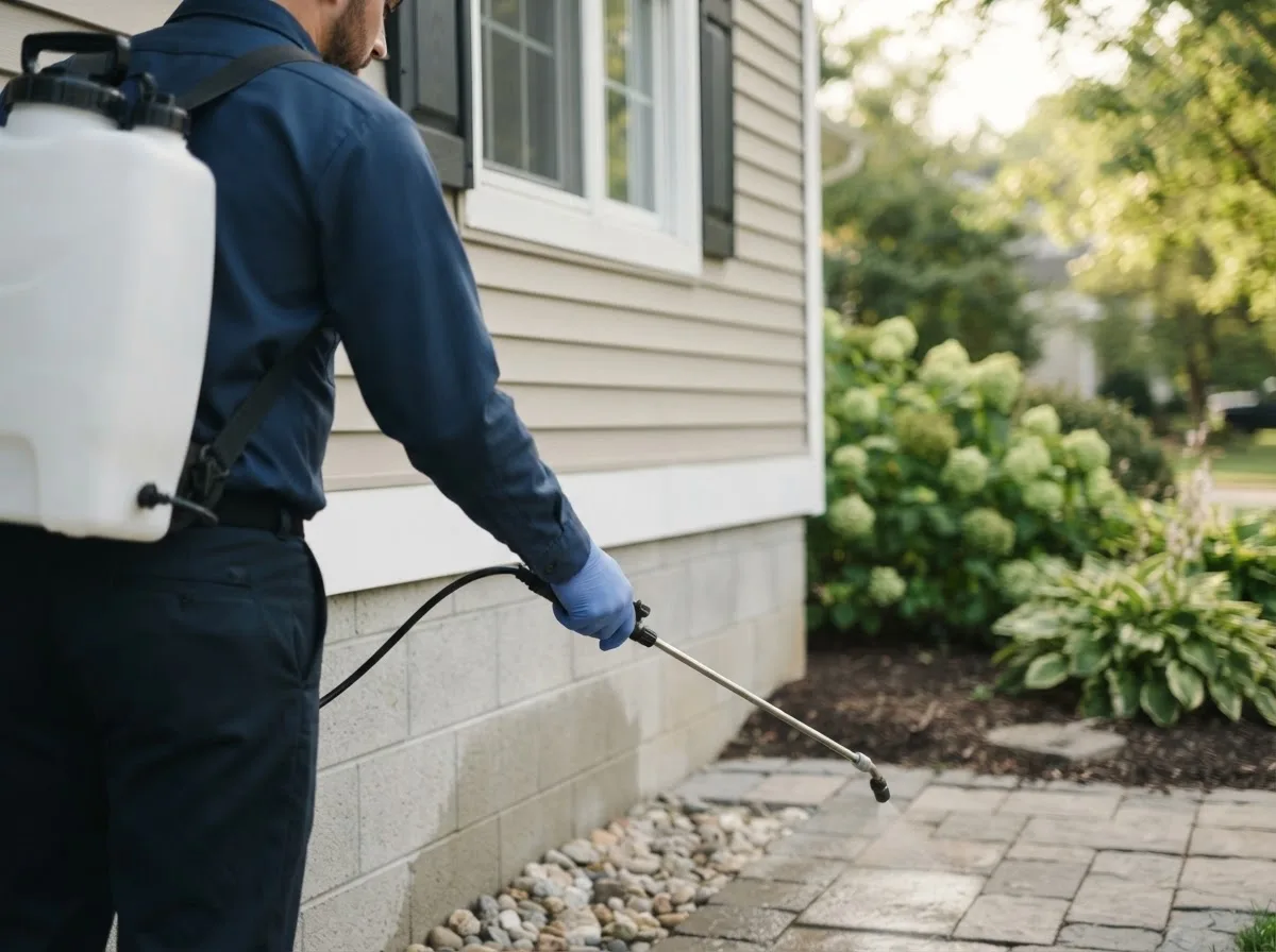 Pest control technician inspecting a home in East Machias, ME